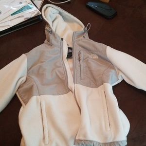 White and gray womens northface jacket